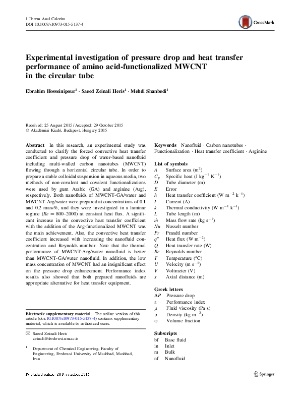 (PDF) Experimental investigation of pressure drop and friction factor ...