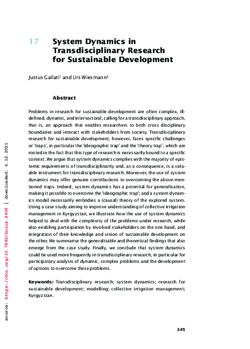 (PDF) System Dynamics in transdisciplinary research for sustainable ...
