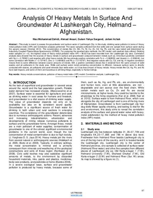 (PDF) Analysis Of Heavy Metals In Surface And Groundwater At Lashkergah ...