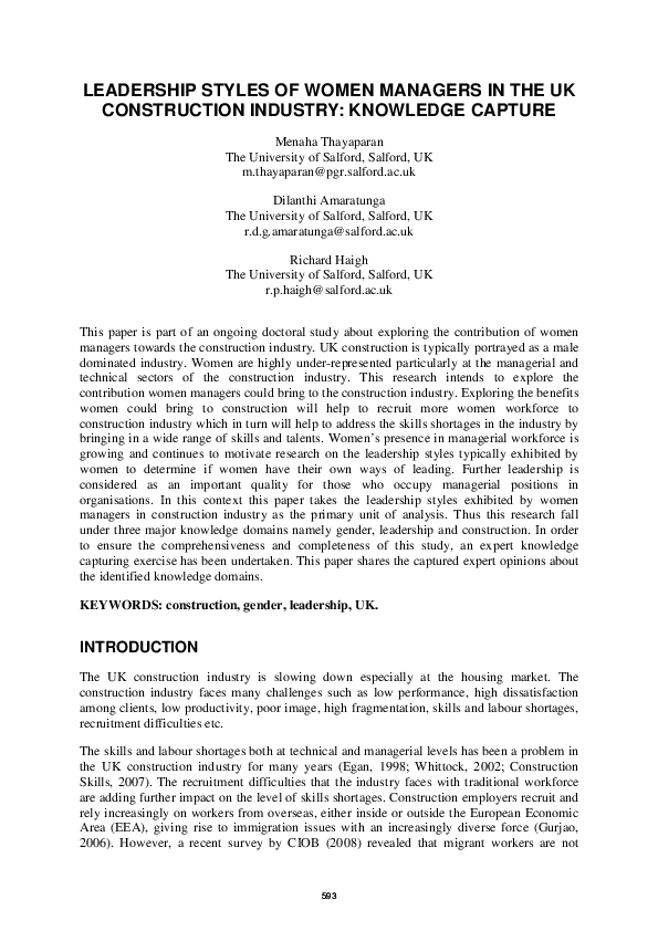 (PDF) Leadership styles of women managers in the UK construction industry