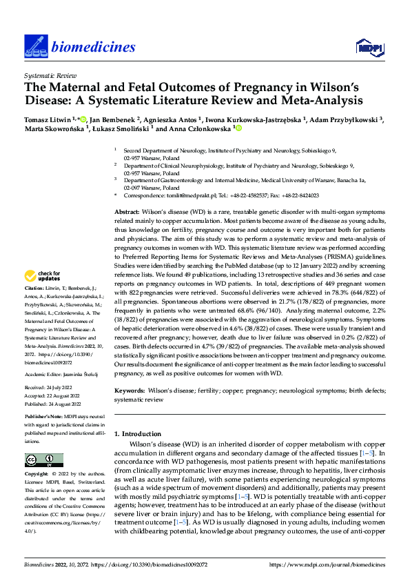 (PDF) The Maternal and Fetal Outcomes of Pregnancy in Wilson’s Disease ...