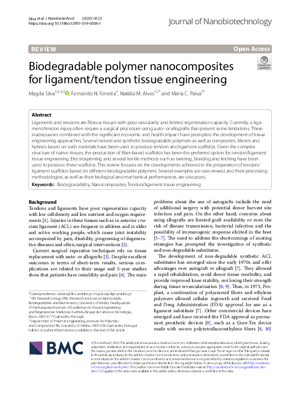 (PDF) Biodegradable polymer nanocomposites for ligament/tendon tissue ...