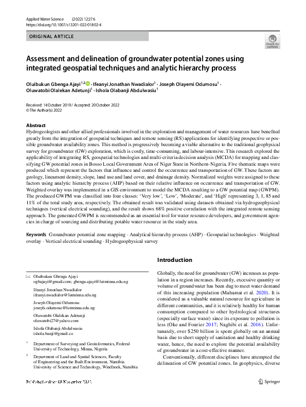 (PDF) Assessment and delineation of groundwater potential zones using ...