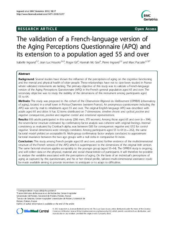 (PDF) The validation of a French-language version of the Aging ...