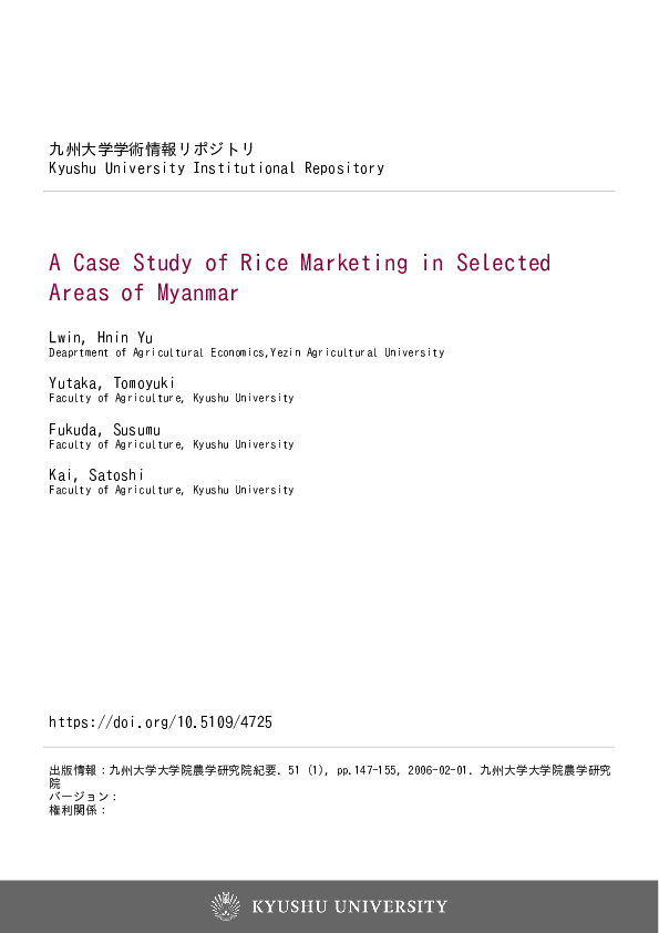 (PDF) A Case Study of Rice Marketing in Selected Areas of Myanmar