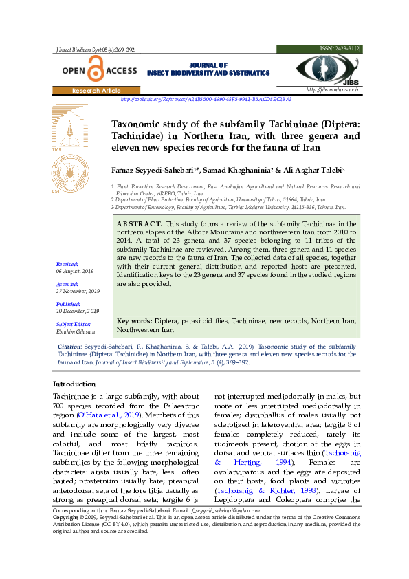 (PDF) Taxonomic study of the subfamily Tachininae (Diptera: Tachinidae ...