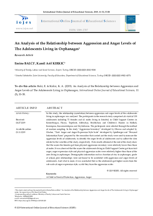 (PDF) An Analysis of the Relationship between Aggression and Anger ...