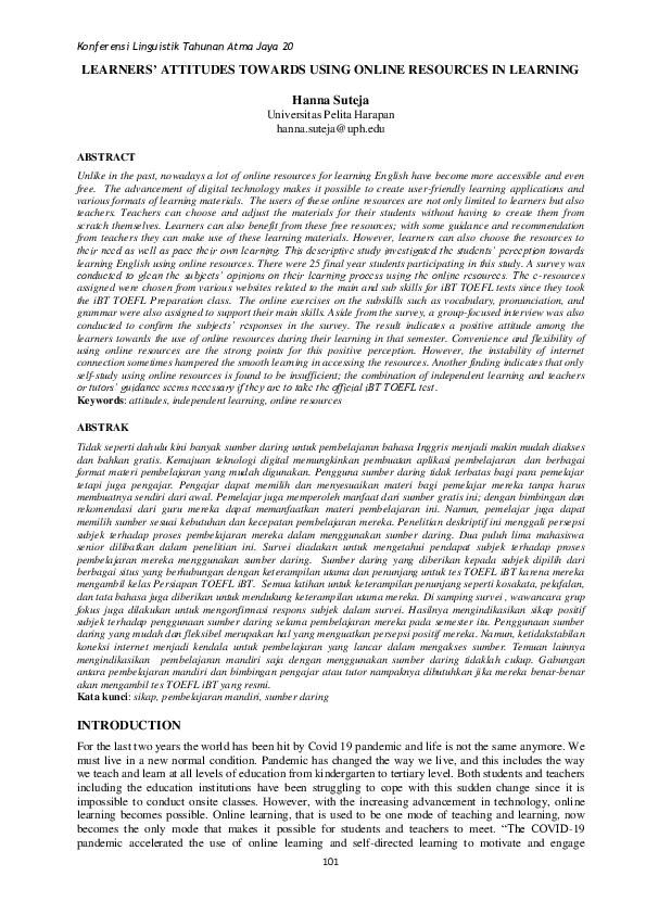(PDF) Learners’ Attitudes Towards Using Online Resources in Learning