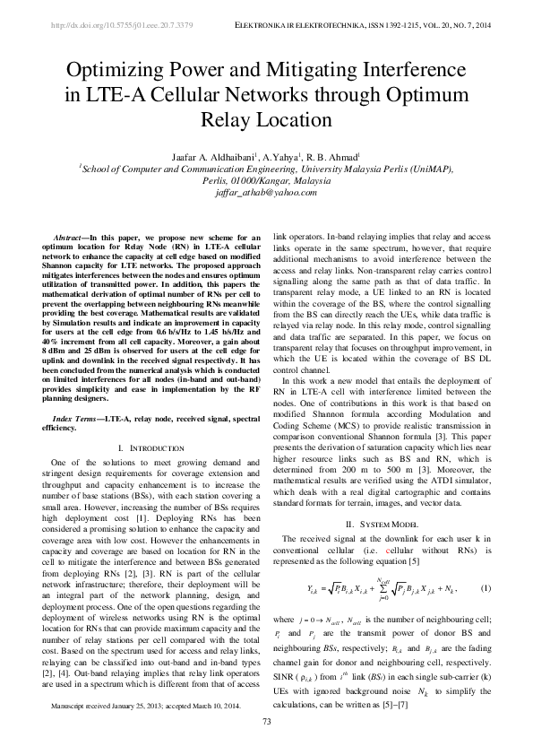 (PDF) Optimizing Power and Mitigating Interference in LTE-A Cellular ...