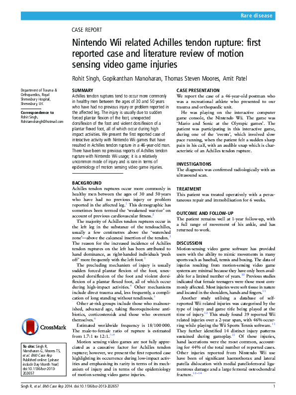 (PDF) Nintendo Wii related Achilles tendon rupture: first reported case ...