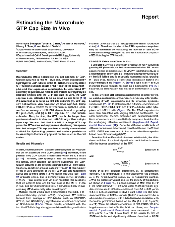 (PDF) Estimating the Microtubule GTP Cap Size In Vivo