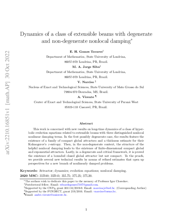 (PDF) Dynamics of a class of extensible beams with degenerate and non ...