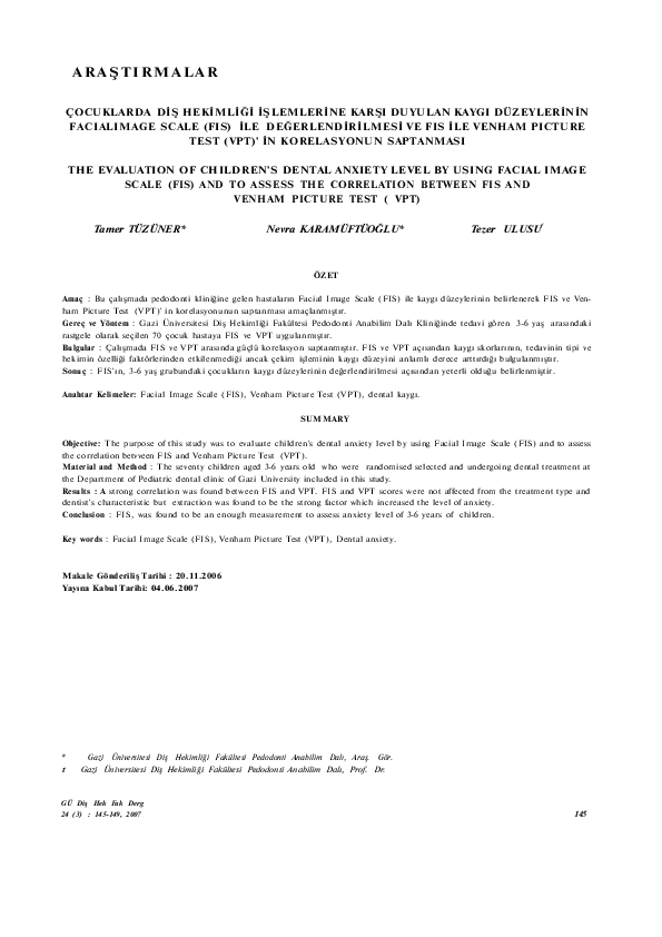 (PDF) The evaluation of children's dental anxiety level by using Facial ...
