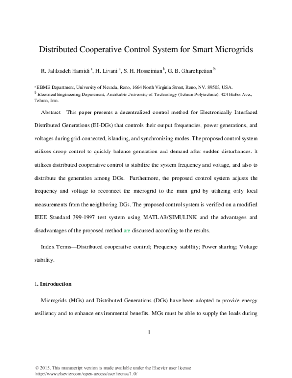 (PDF) Distributed cooperative control system for smart microgrids