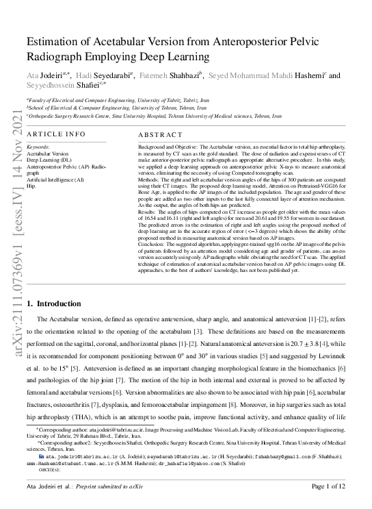 (PDF) Estimation of Acetabular Version from Anteroposterior Pelvic ...