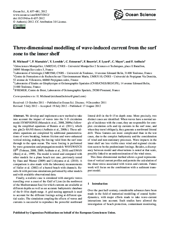 (PDF) Implementation and validation of a 3D wave-induced current model ...