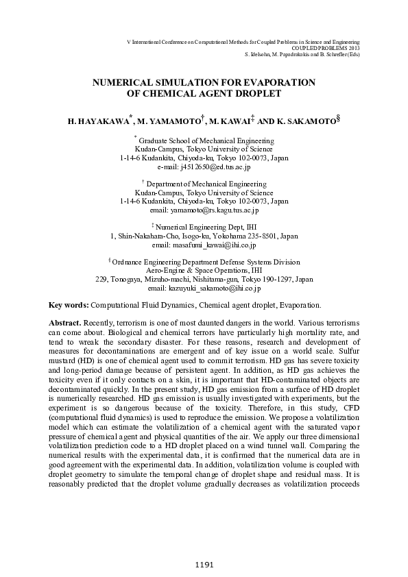 (PDF) Numerical simulation for evaporation of chemical agent droplet
