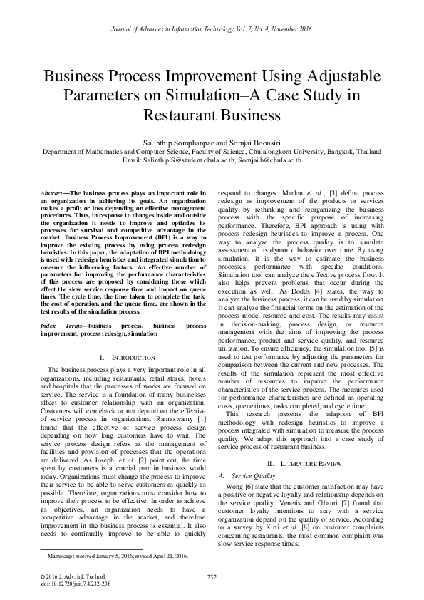 (PDF) Business Process Improvement Using Adjustable Parameters on ...