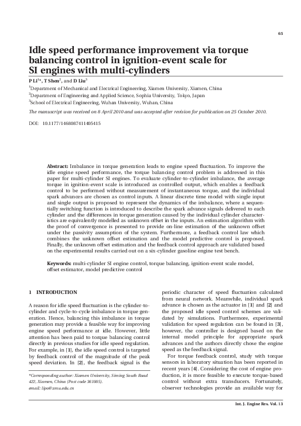 (PDF) Idle speed performance improvement via torque balancing control in ignitionevent scale