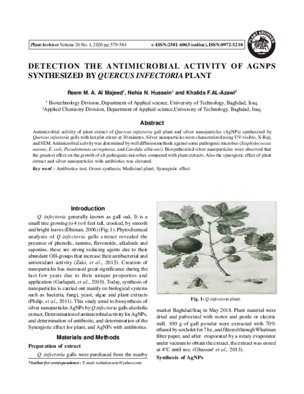 (PDF) Detection the Antimicrobial Activity of Agnps Synthesized by ...