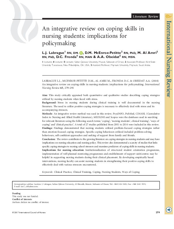 (PDF) An integrative review on coping skills in nursing students ...