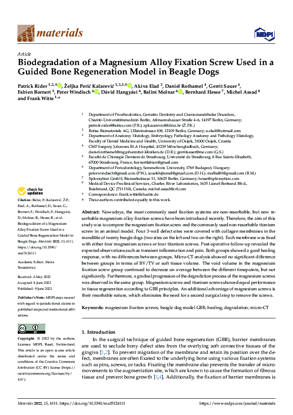 (PDF) Biodegradation of a Magnesium Alloy Fixation Screw Used in a ...