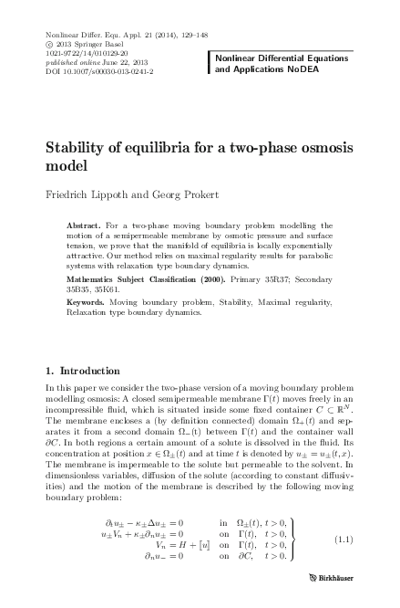 (PDF) Stability of equilibria for a two-phase osmosis model
