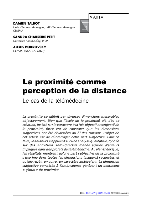 (PDF) La proximité comme perception de la distance