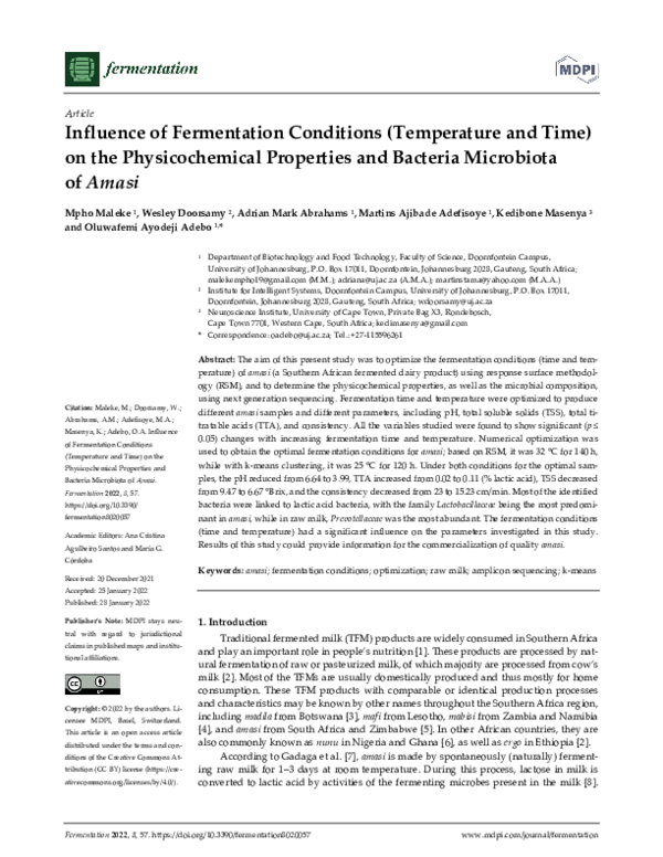(PDF) Influence of Fermentation Conditions (Temperature and Time) on ...