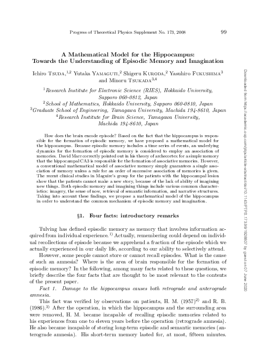 Pdf A Mathematical Model For The Hippocampus Towards The Pdf A Mathematical Model For The Hippocampus Towards The