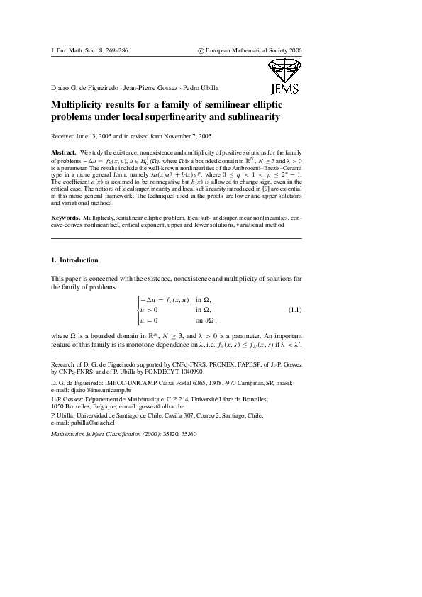 (PDF) Multiplicity results for a family of semilinear elliptic problems ...