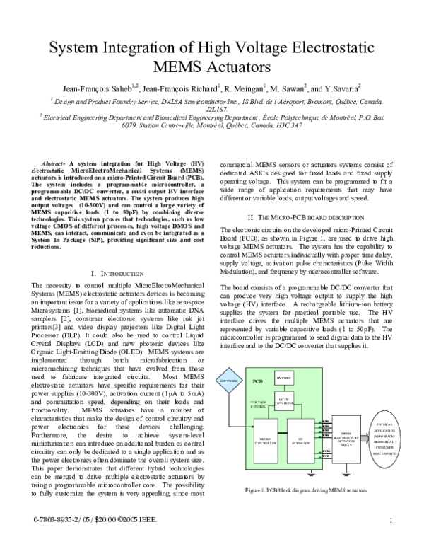 (PDF) System integration of high voltage electrostatic MEMS actuators