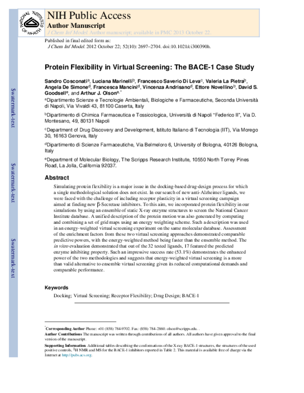 (PDF) Protein Flexibility in Virtual Screening: The BACE-1 Case Study