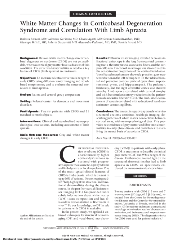 (PDF) White Matter Changes in Corticobasal Degeneration Syndrome and ...