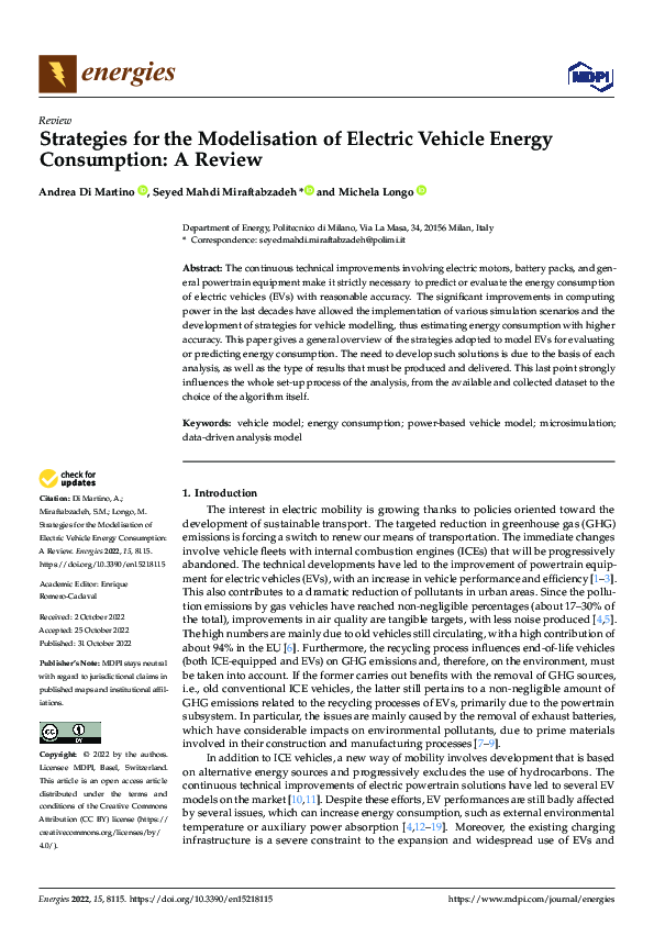 (PDF) Strategies for the Modelisation of Electric Vehicle Energy ...