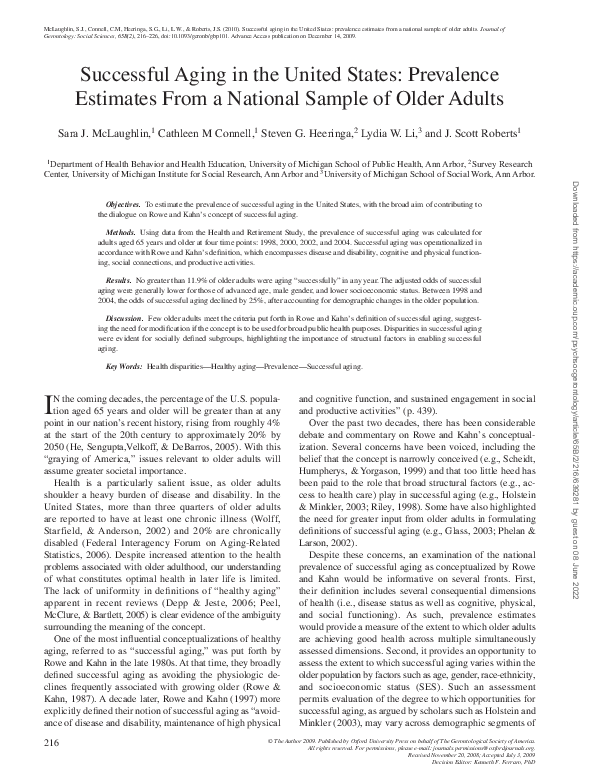 (PDF) Successful Aging in the United States: Prevalence Estimates From ...