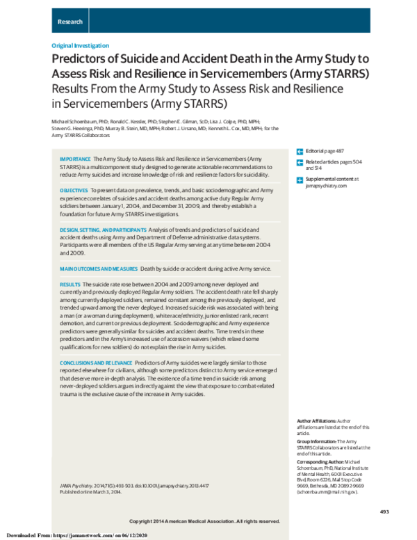 (PDF) Predictors of Suicide and Accident Death in the Army Study to ...