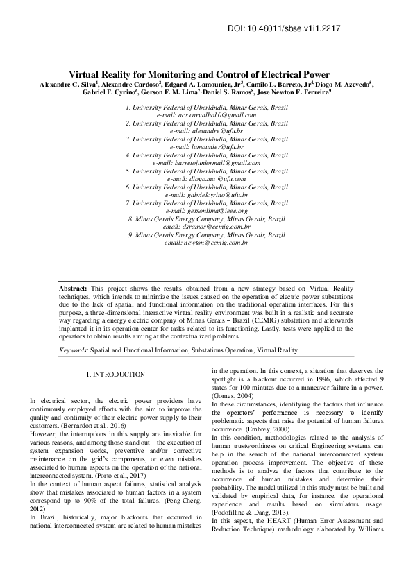 (PDF) Virtual Reality for Monitoring and Control of Electrical Power