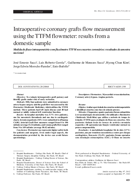 (PDF) Intraoperative coronary grafts flow measurement using the TTFM ...