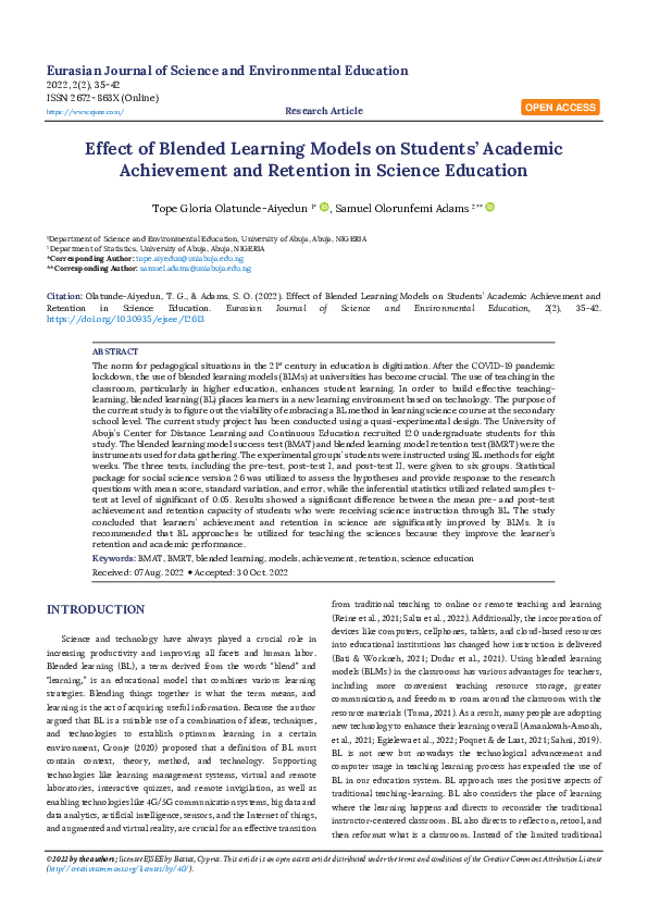 (PDF) Effect of Blended Learning Models on Students’ Academic ...