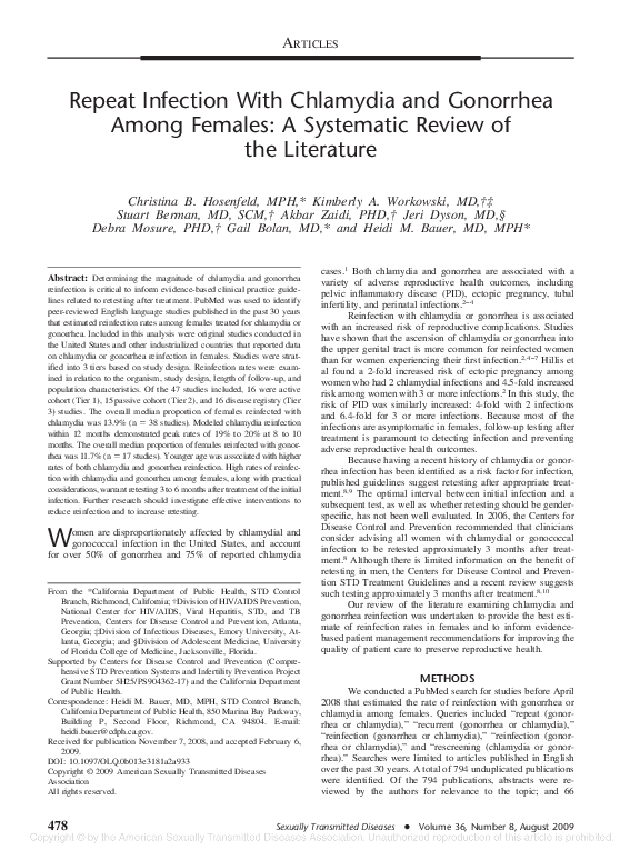 (PDF) Repeat Infection With Chlamydia and Gonorrhea Among Females: A ...