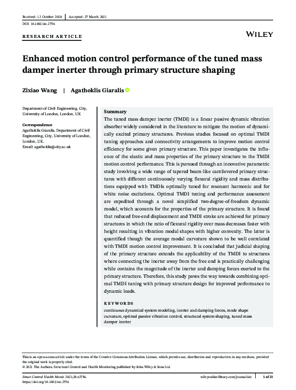 (PDF) Enhanced motion control performance of the tuned mass damper ...