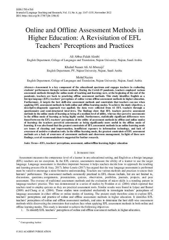 (PDF) Online and Offline Assessment Methods in Higher Education: A ...
