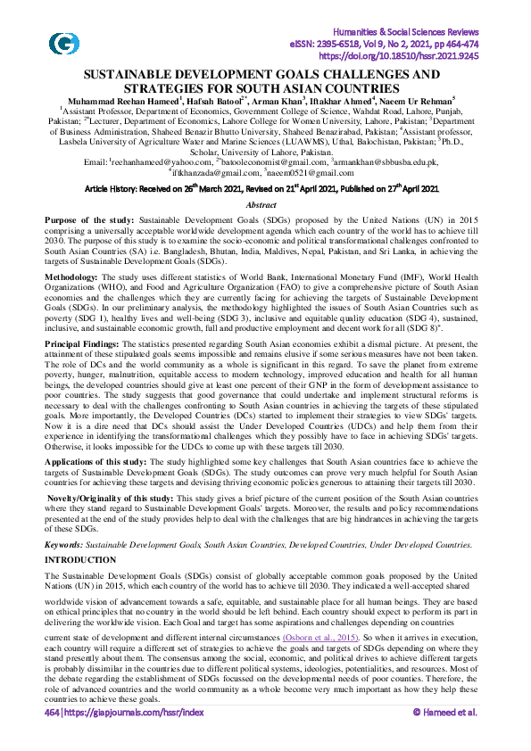 (PDF) Sustainable Development Goals Challenges and Strategies for South ...
