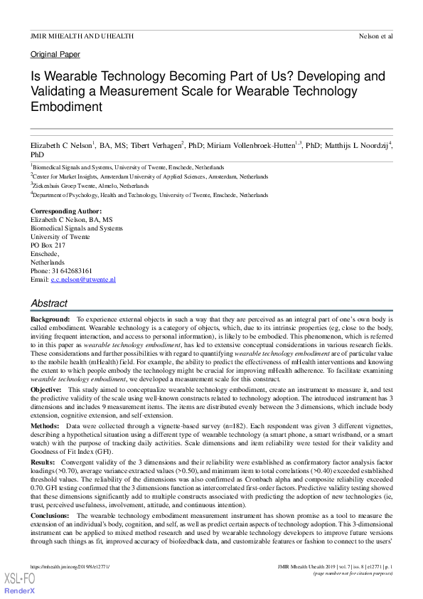 (PDF) Is wearable technology becoming part of us? Developing and ...