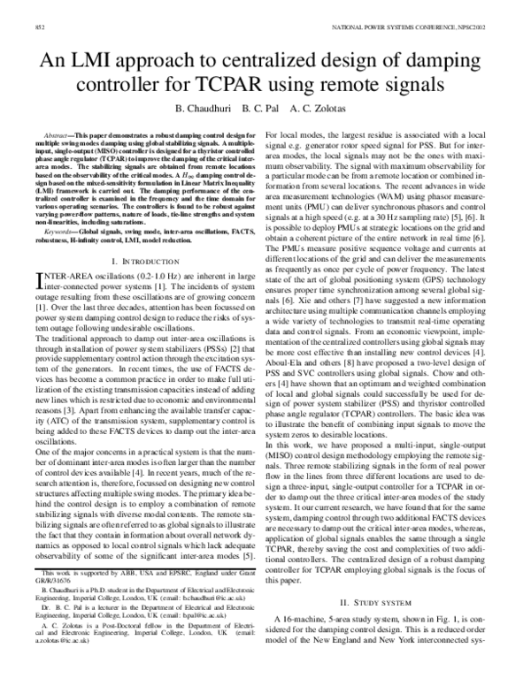 (PDF) An LMI approach to centralized design of damping controller for ...