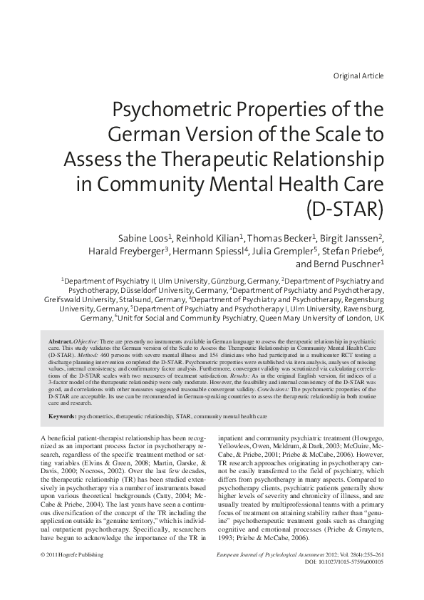 (PDF) Psychometric Properties of the German Version of the Scale to ...