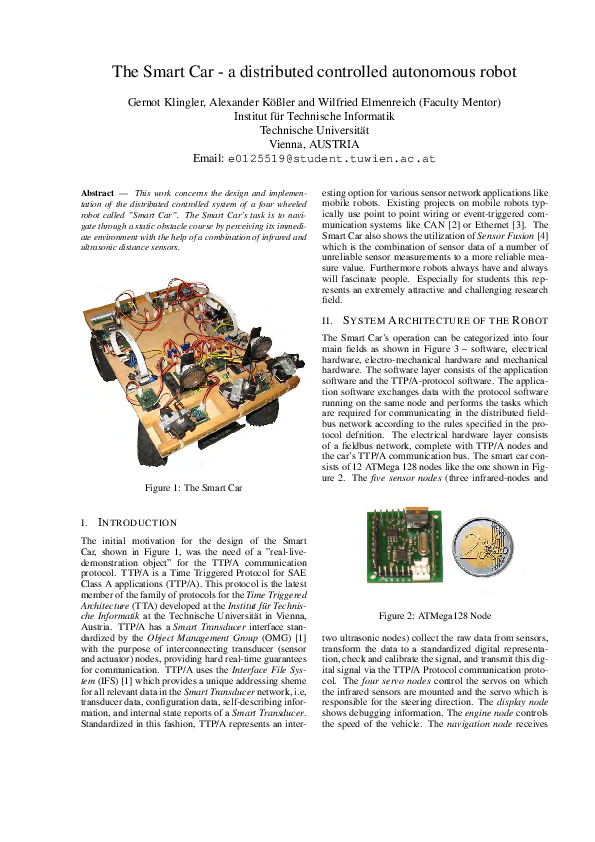(PDF) The smart car-a distributed controlled autonomous robot