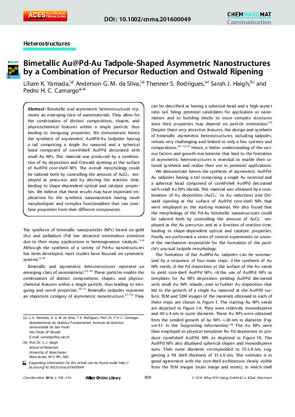 (PDF) Bimetallic Au@Pd-Au Tadpole-Shaped Asymmetric Nanostructures by a ...