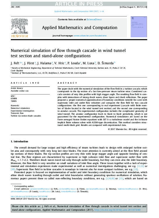 (PDF) Numerical simulation of flow through cascade in wind tunnel test ...